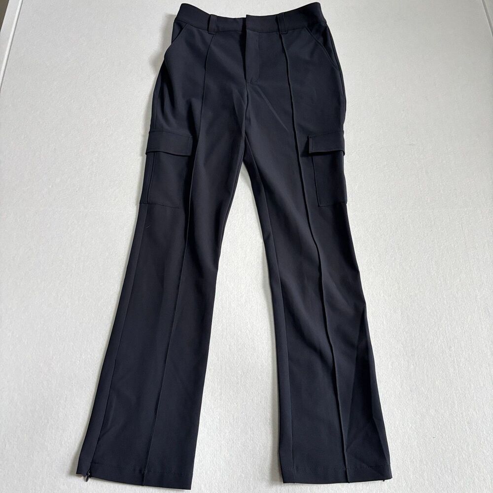 Cinq à Sept Norah Split-cuff Crepe Pants Women's 4 Navy Blue Cargo High Rise - Picture 2 of 7